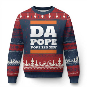 Funny Da Pope From America Chicago Pope Leo XIV Ugly Christmas Sweater TS11 Navy Red Print Your Wear