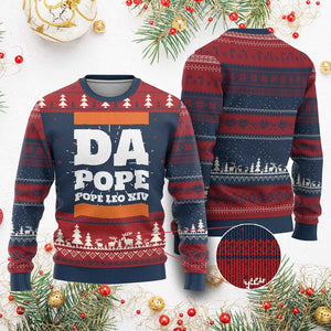Funny Da Pope From America Chicago Pope Leo XIV Knit Sweatshirt TS11 Burgundy Print Your Wear