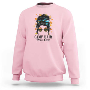 Funny Camping Lover Sweatshirt Camp Hair Don't Care Messy Bun Camper TS11 Light Pink Print Your Wear