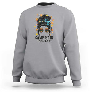Funny Camping Lover Sweatshirt Camp Hair Don't Care Messy Bun Camper TS11 Sport Gray Print Your Wear
