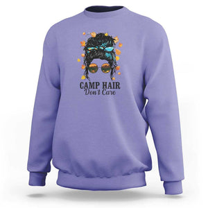Funny Camping Lover Sweatshirt Camp Hair Don't Care Messy Bun Camper TS11 Violet Print Your Wear