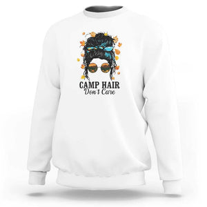 Funny Camping Lover Sweatshirt Camp Hair Don't Care Messy Bun Camper TS11 White Print Your Wear