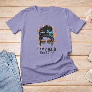 Funny Camping Lover T Shirt For Women Camp Hair Don't Care Messy Bun Camper TS11 Violet Print Your Wear