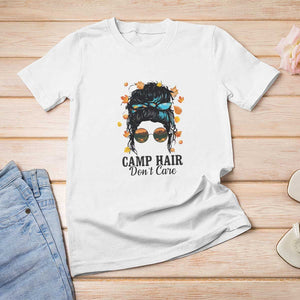 Funny Camping Lover T Shirt For Women Camp Hair Don't Care Messy Bun Camper TS11 White Print Your Wear