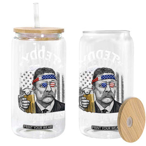 Teddy Boozedevelt Theodore Roosevelt 4th of July Glass Can Funny Beer Drinking Vintage American Flag