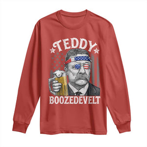 Teddy Boozedevelt Theodore Roosevelt 4th of July Long Sleeve Shirt Funny Beer Drinking Vintage American Flag