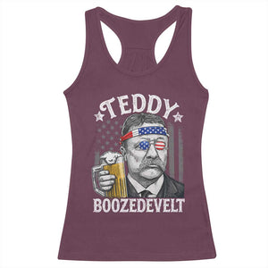 Teddy Boozedevelt Theodore Roosevelt 4th of July Racerback Tank Top Funny Beer Drinking Vintage American Flag