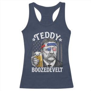 Teddy Boozedevelt Theodore Roosevelt 4th of July Racerback Tank Top Funny Beer Drinking Vintage American Flag