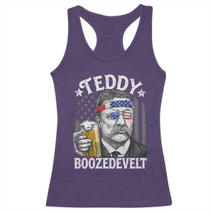 Teddy Boozedevelt Theodore Roosevelt 4th of July Racerback Tank Top Funny Beer Drinking Vintage American Flag