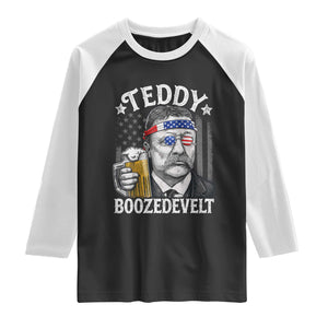 Teddy Boozedevelt Theodore Roosevelt 4th of July Raglan Shirt Funny Beer Drinking Vintage American Flag