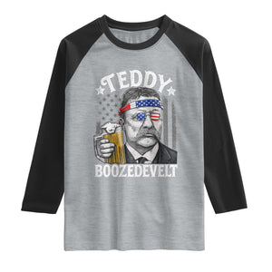 Teddy Boozedevelt Theodore Roosevelt 4th of July Raglan Shirt Funny Beer Drinking Vintage American Flag