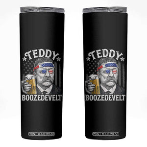 Teddy Boozedevelt Theodore Roosevelt 4th of July Skinny Tumbler Funny Beer Drinking Vintage American Flag
