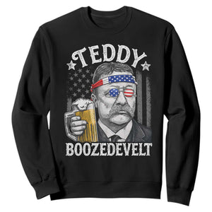 Teddy Boozedevelt Theodore Roosevelt 4th of July Sweatshirt Funny Beer Drinking Vintage American Flag
