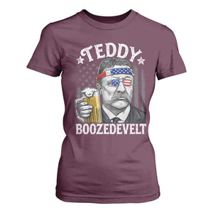 Teddy Boozedevelt Theodore Roosevelt 4th of July T Shirt For Women Funny Beer Drinking Vintage American Flag