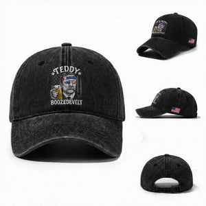 Teddy Boozedevelt Theodore Roosevelt 4th of July Washed Cotton Baseball Cap Funny Beer Drinking Vintage American Flag
