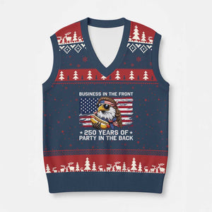Business In The Front Party In The Back 250th Anniversary USA V-Neck Knit Sweater Vest Patriotic Eagle Mullet