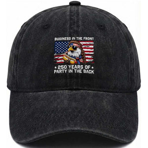 Business In The Front Party In The Back 250th Anniversary USA Washed Cotton Baseball Cap Patriotic Eagle Mullet