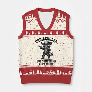 Undiagnosed But Something Ain't Right V-Neck Knit Sweater Vest Funny Raccoon Cowboy