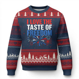 I Love The Taste Of Freedom Funny 4th of July Couple Matching Ugly Christmas Sweater US Fireworks