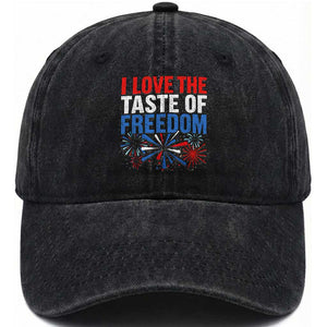 I Love The Taste Of Freedom Funny 4th of July Couple Matching Washed Cotton Baseball Cap US Fireworks