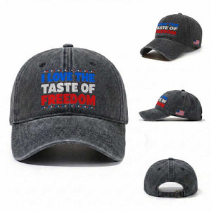 I Love The Taste Of Freedom Funny 4th of July Couple Matching Washed Cotton Baseball Cap