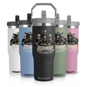 Rushmore 250th Birthday Tour Flip Straw Tumbler Funny Presidents Rockstar Music