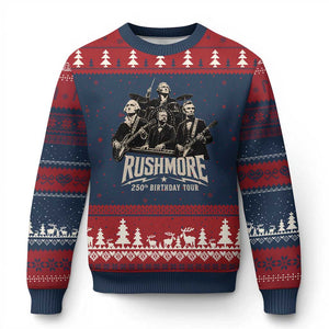 Rushmore 250th Birthday Tour Ugly Christmas Sweater Funny Presidents Rockstar Music