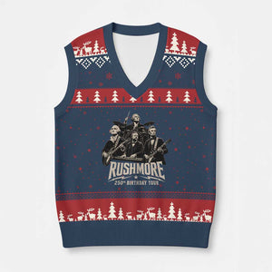 Rushmore 250th Birthday Tour V-Neck Knit Sweater Vest Funny Presidents Rockstar Music TS11 Navy Red Print Your Wear