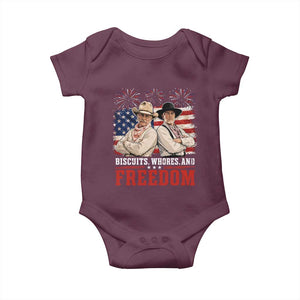 Biscuits Whores And Freedom Funny Western Cowboy 4th of July Baby Onesie