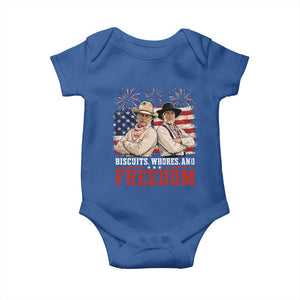 Biscuits Whores And Freedom Funny Western Cowboy 4th of July Baby Onesie