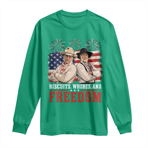 Biscuits Whores And Freedom Funny Western Cowboy 4th of July Long Sleeve Shirt