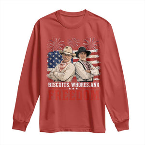 Biscuits Whores And Freedom Funny Western Cowboy 4th of July Long Sleeve Shirt