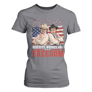 Biscuits Whores And Freedom Funny Western Cowboy 4th of July T Shirt For Women