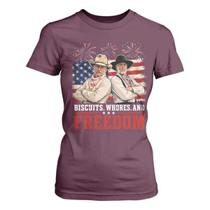 Biscuits Whores And Freedom Funny Western Cowboy 4th of July T Shirt For Women