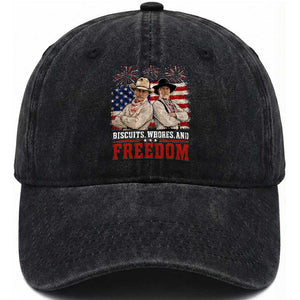 Biscuits Whores And Freedom Funny Western Cowboy 4th of July Washed Cotton Baseball Cap