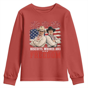Biscuits Whores And Freedom Funny Western Cowboy 4th of July Youth Sweatshirt