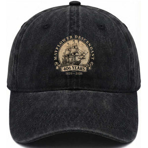Mayflower Descendant Washed Cotton Baseball Cap 406 Years Pilgrim Fathers Thanksgiving History