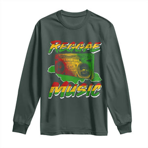 Reggae Music Long Sleeve Shirt Rastafari Rasta Jamaica Boombox TS11 Dark Forest Green Print Your Wear