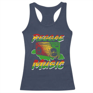 Reggae Music Racerback Tank Top Rastafari Rasta Jamaica Boombox TS11 Navy Print Your Wear