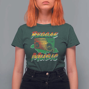 Reggae Music T Shirt For Women Rastafari Rasta Jamaica Boombox TS11 Dark Forest Green Print Your Wear