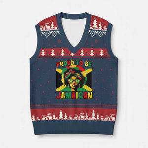 Proud To Be Jamaican V-Neck Knit Sweater Vest Jamaica Pride Flag Girl Sunglasses TS11 Navy Red Print Your Wear