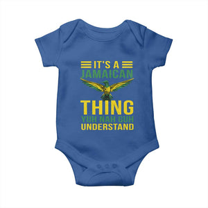 It's A Jamaican Thing Yuh Nah Guh Understand Baby Onesie Jamaica Hummingbird TS11 Royal Blue Print Your Wear