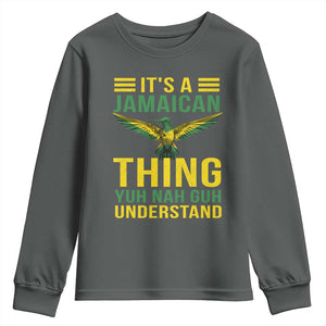 It's A Jamaican Thing Yuh Nah Guh Understand Youth Sweatshirt Jamaica Hummingbird TS11 Dark Heather Print Your Wear