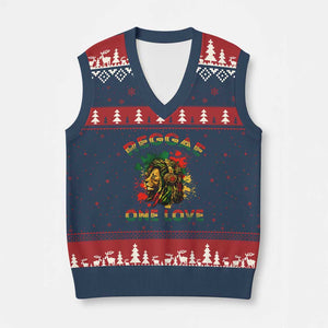 Reggae One Love V-Neck Knit Sweater Vest Rasta Music Jamaican Pride Headphones Lion TS11 Navy Red Print Your Wear