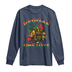 Reggae One Love Long Sleeve Shirt Rasta Music Jamaican Pride Headphones Lion TS11 Navy Print Your Wear