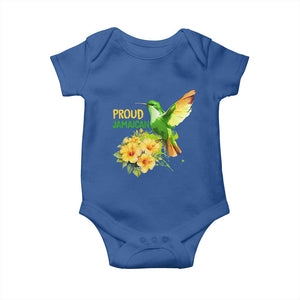 Proud Jamaican Baby Onesie Jamaica Flag Hummingbird Hibiscus TS11 Royal Blue Print Your Wear