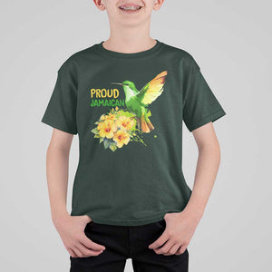 Proud Jamaican T Shirt For Kid Jamaica Flag Hummingbird Hibiscus TS11 Dark Forest Green Print Your Wear
