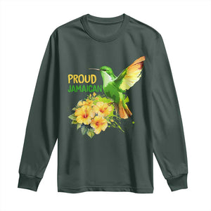 Proud Jamaican Long Sleeve Shirt Jamaica Flag Hummingbird Hibiscus TS11 Dark Forest Green Print Your Wear