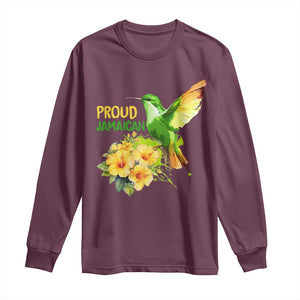 Proud Jamaican Long Sleeve Shirt Jamaica Flag Hummingbird Hibiscus TS11 Maroon Print Your Wear