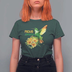 Proud Jamaican T Shirt For Women Jamaica Flag Hummingbird Hibiscus TS11 Dark Forest Green Print Your Wear